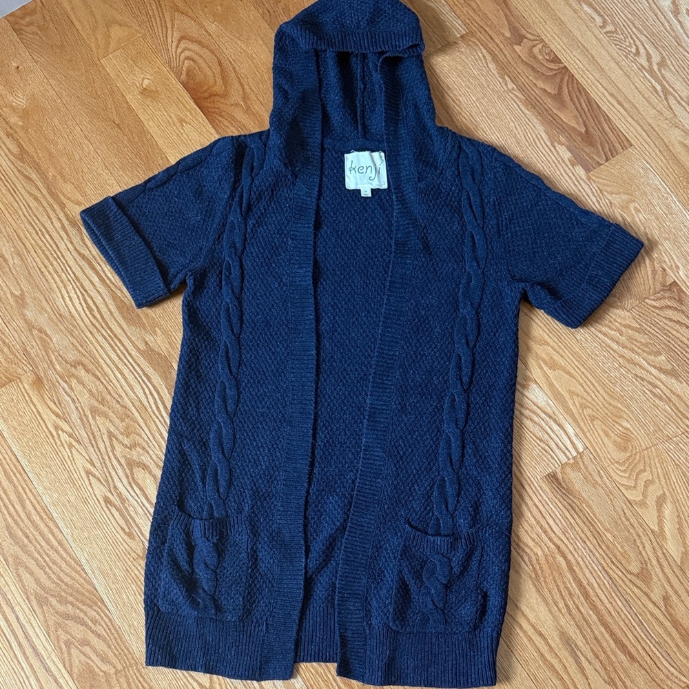 🌸3/$15 Kenji Anthropologie Hooded Braid Cotton Angora Blend Open Cardigan Medium